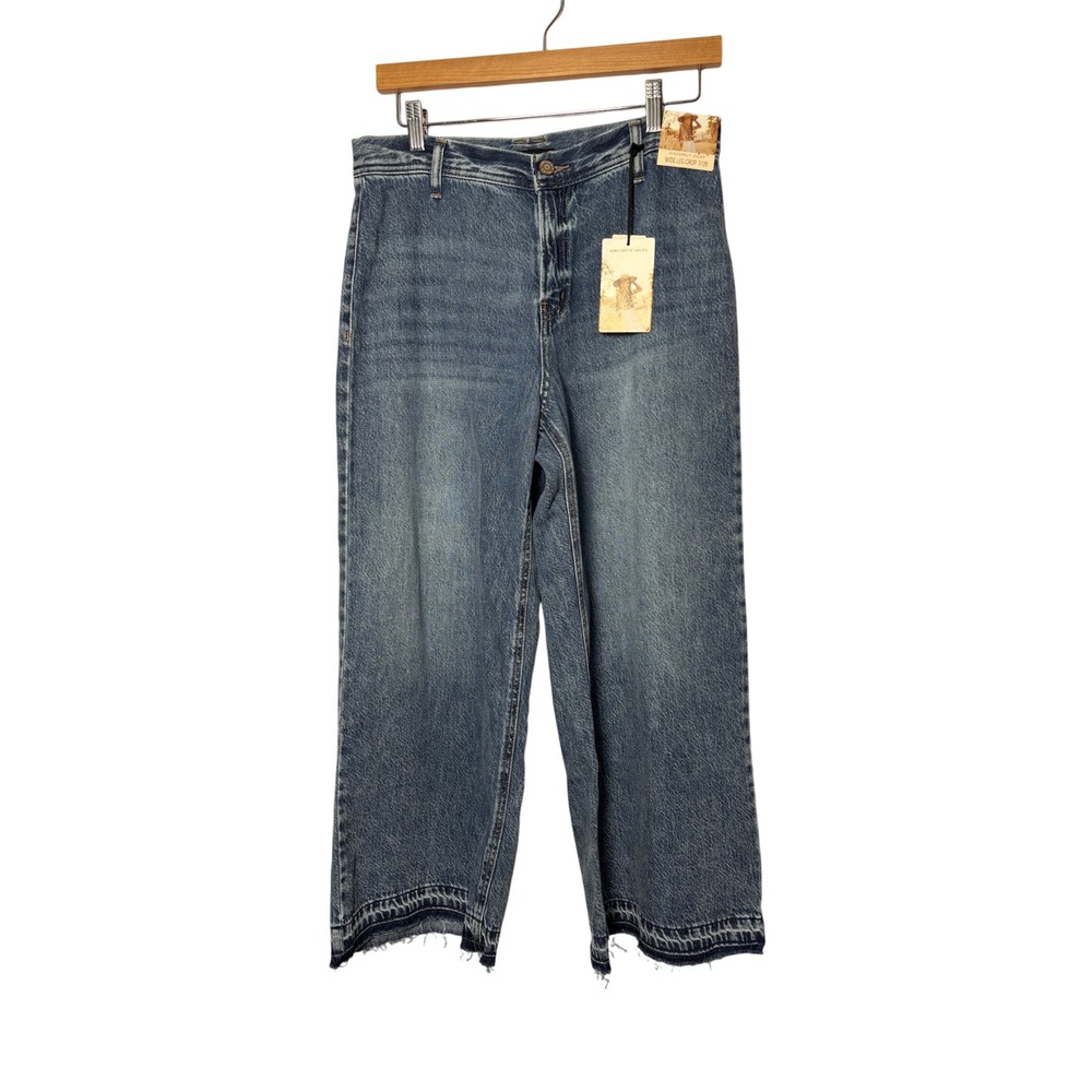 Sincerely Jules Women Wide Leg Crop Jeans 7/28‎ Blue Raw Hem Boho Coastal